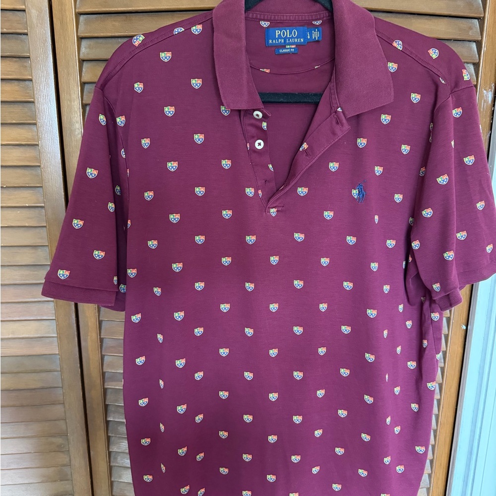 Ralph Lauren Burgundy Polo with Emblem Pattern